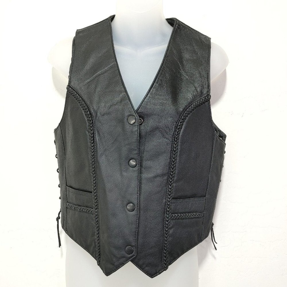 Vance Leather USA Black Braided Motorcycle Vest Women's Size S